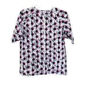 MARNI Girls White Patterned Short Sleeve Top Blouse Designer Size 14